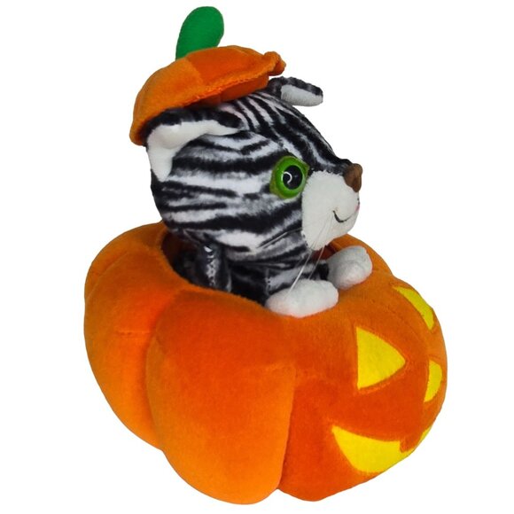 Pumpkin Patch Publishing Plush Cat In Pumpkin - Halloween Decor - Soft & Cuddly - Picture 2 of 5